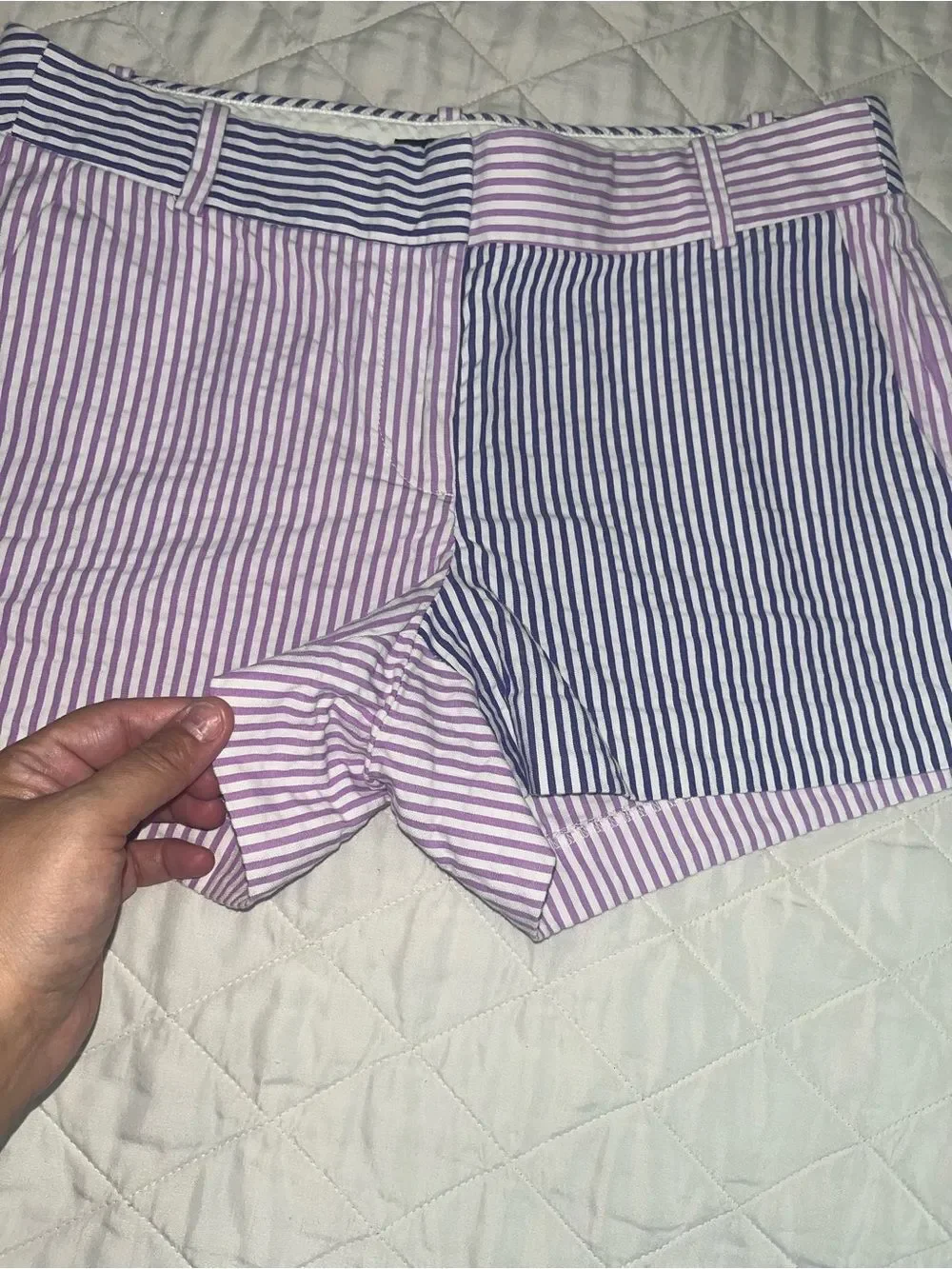 J. Crew Two-Tone Striped Shorts in Purple & Navy white seersucker women’s size 2